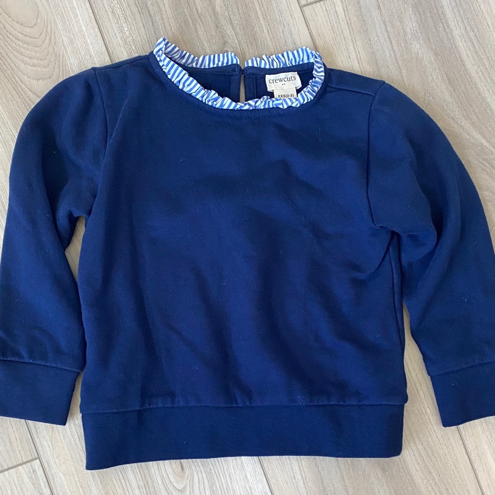 Crewcuts Navy Blue Kids Sweater with Striped Collar